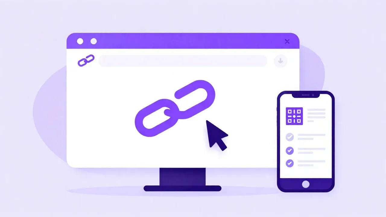 Browser window: chain-link and sharing icons.