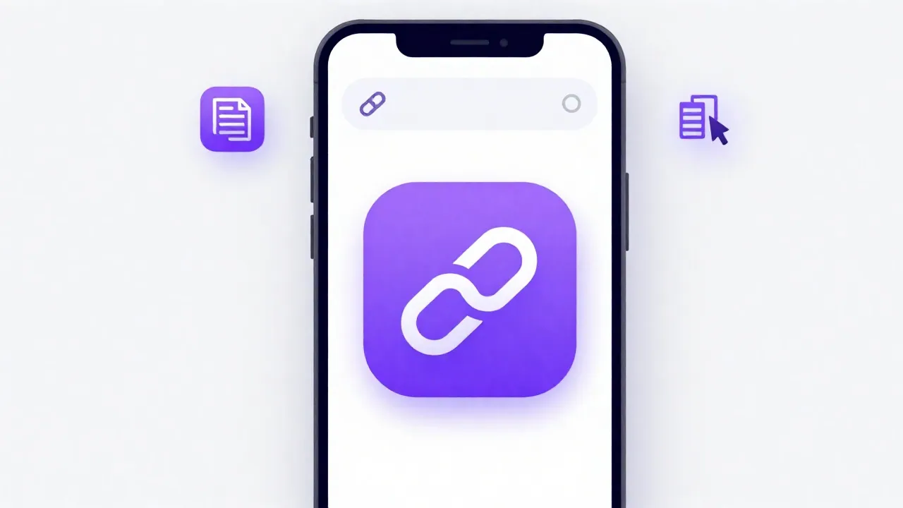 Smartphone: chain-link and sharing icons.