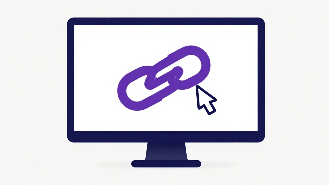 Desktop monitor: chain-link and sharing icons.