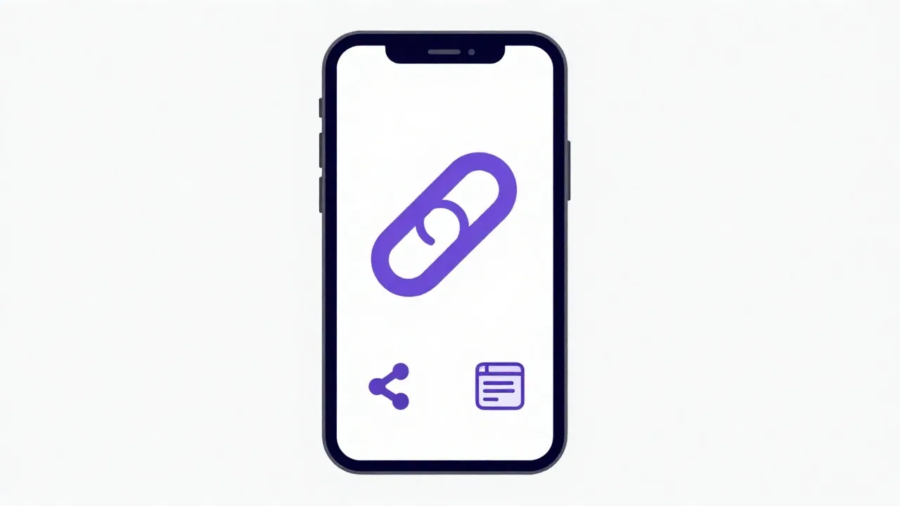 Smartphone: chain-link and sharing icons.