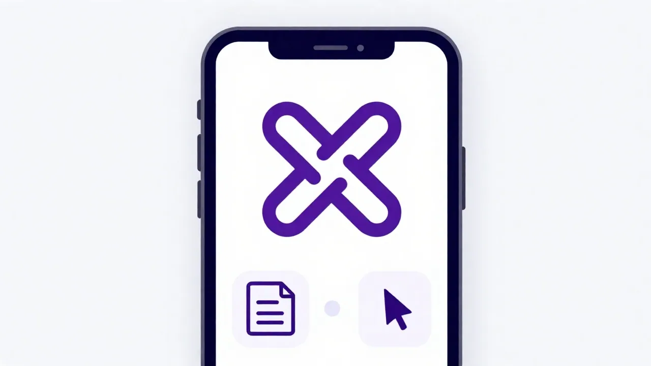 Smartphone: chain-link and sharing icons.